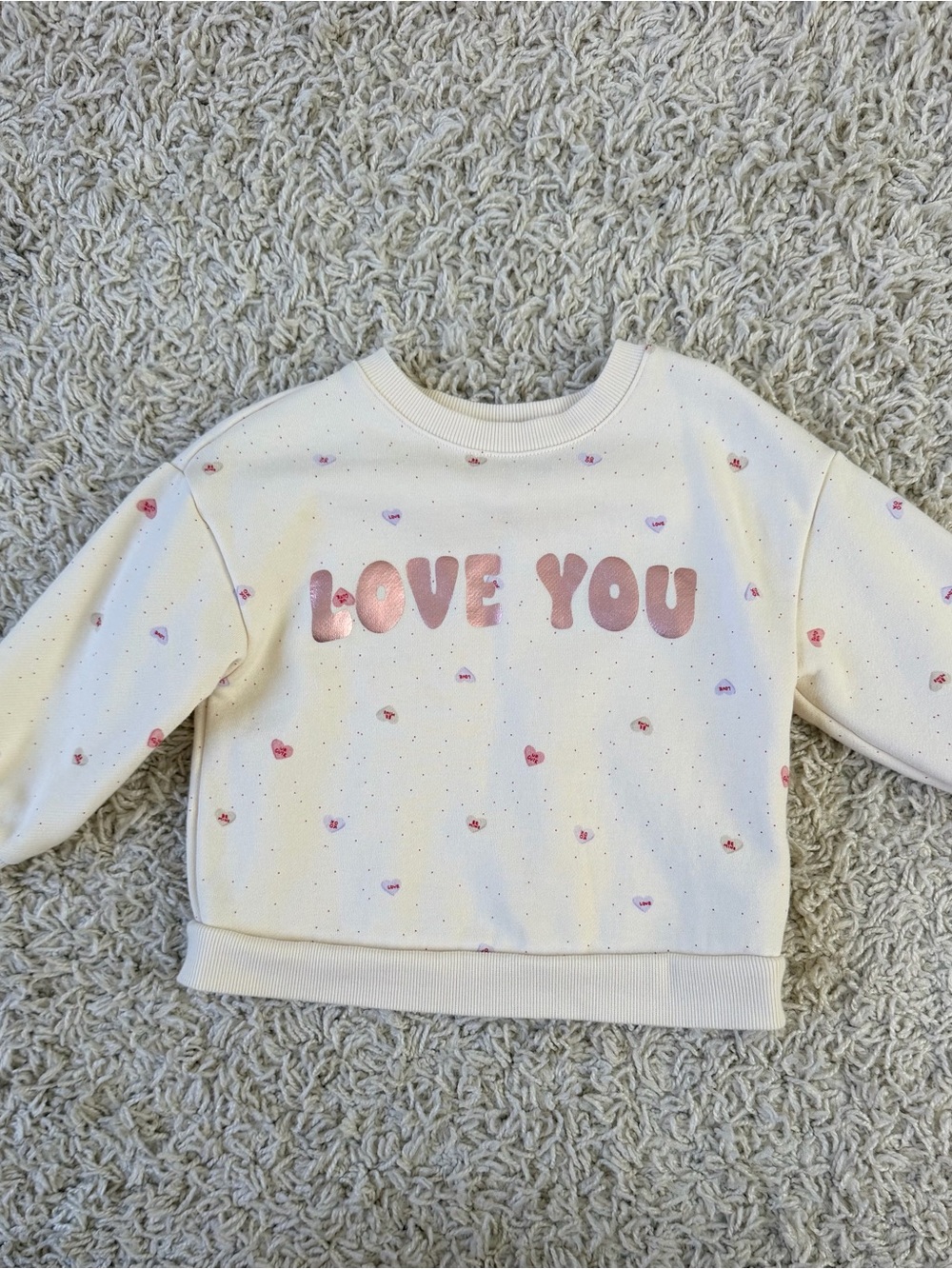2T Cream Kids Sweatshirt with Pink "Love You"